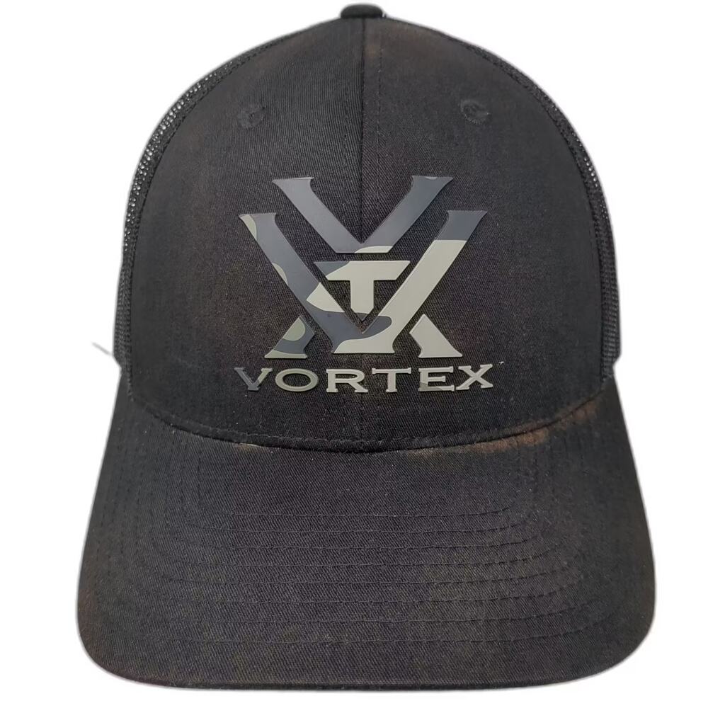 Vortex Trucker Hat Black One Size Snapback Camo Logo Adjustable Mesh Hunting Cap